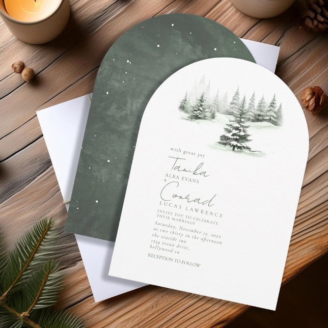 Rustic Winter Wedding Arch Forest Green ID1049 Invitation (Creator Uploaded)
