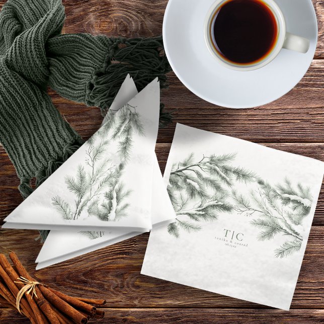 Rustic Winter Wedding Boughs Forest Green ID1049 Napkin (Creator Uploaded)