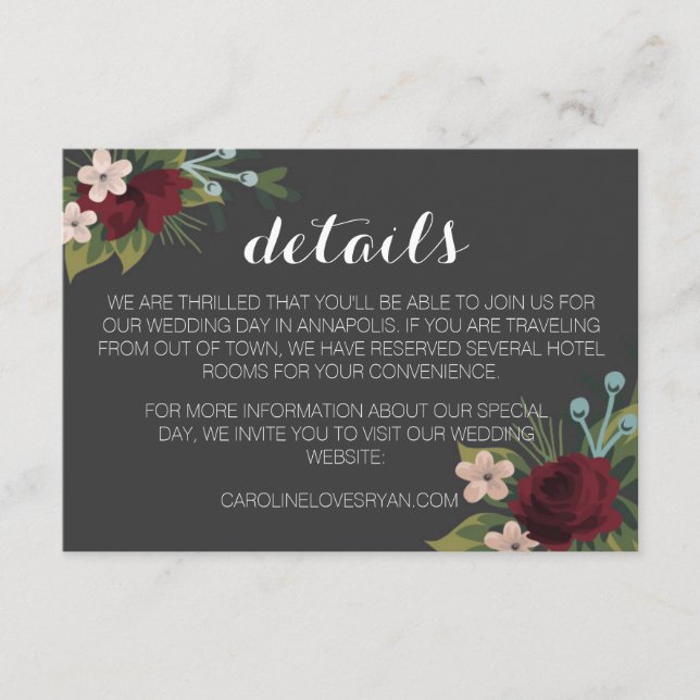 Rustic Winter Wedding Details Card (Front)