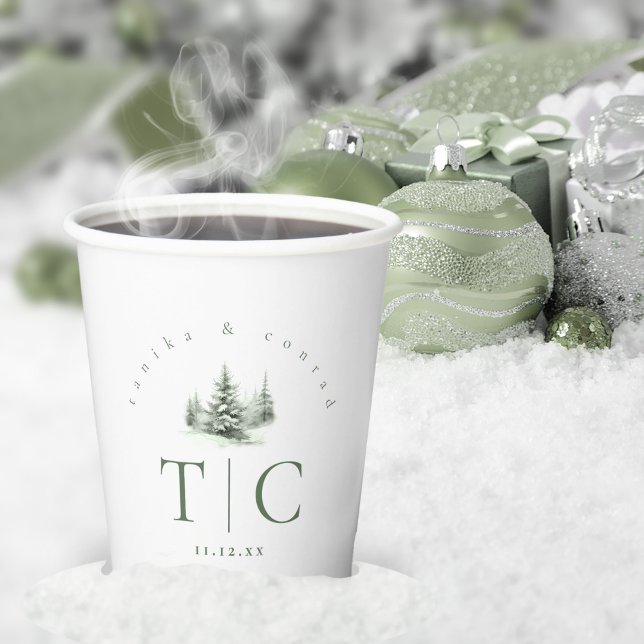 Rustic Winter Wedding Forest Green ID1049 Paper Cups (Creator Uploaded)