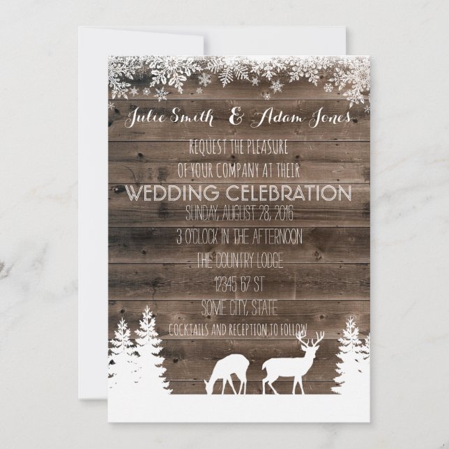 Rustic Winter Wedding Invitation - Deer (Front)