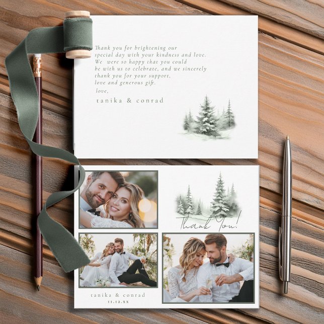 Rustic Winter Wedding Photos Forest Green ID1049 Thank You Card (Creator Uploaded)