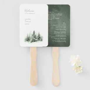 Rustic Winter Wedding Program Forest Green ID1049 Hand Fan