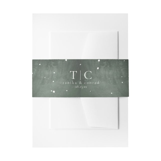 Rustic Winter Wedding Snowflakes Green ID1049 Invitation Belly Band (Front Example)