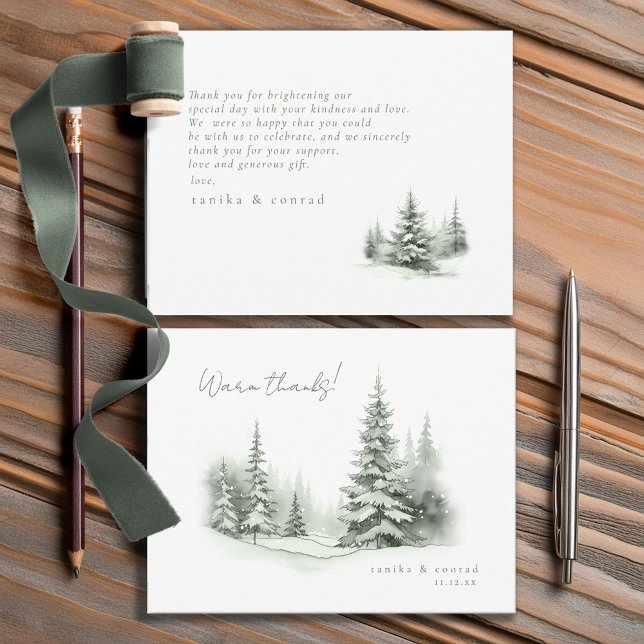 Rustic Winter Wedding Thanks Forest Green ID1049 Thank You Card (Creator Uploaded)