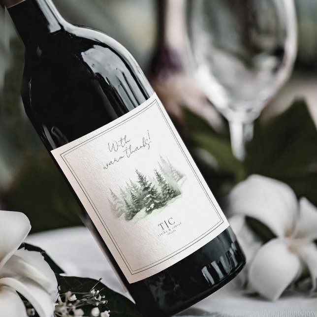 Rustic Winter Wedding Thanks Forest Green ID1049 Wine Label (Creator Uploaded)