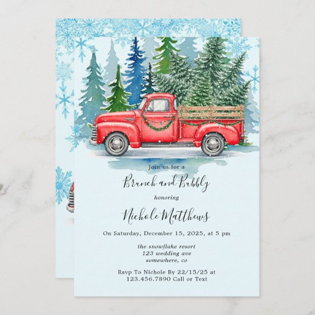 Rustic Winter Wedding Truck Brunch and Bubbly Invitation (Front/Back)