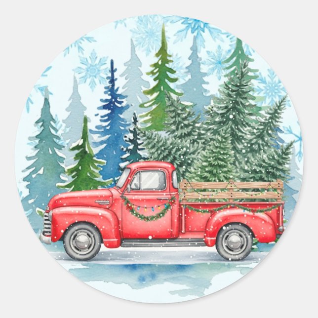 Rustic Winter Wedding Truck Classic Round Sticker (Front)