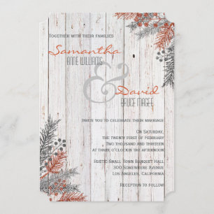 Rustic Winter Whitewashed Wood Wedding Invitation