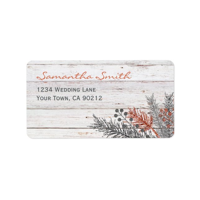 Rustic Winter Whitewashed Wood Wedding Label (Front)