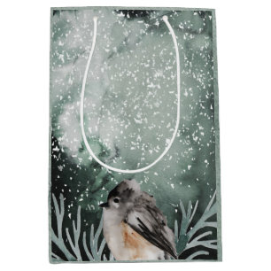 Rustic Winter with Cosy Bird Christmas Holiday Medium Gift Bag