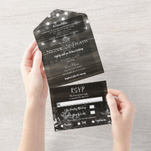 Rustic Winter Wonderland Snowflakes Wedding    All In One Invitation