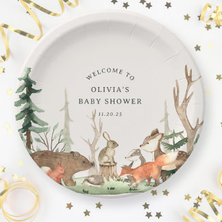 Rustic Winter Woodland Baby Shower Paper Plate