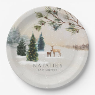 Rustic Winter Woodland Baby Shower Personalized Paper Plate