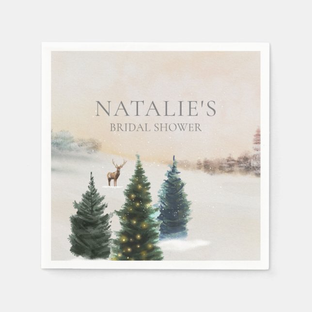 Rustic Winter Woodland Bridal Shower Paper Napkins (Front)
