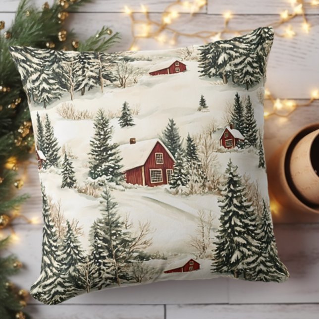 Rustic Winter Woodland Christmas Cushion (Rustic Winter Woodland Christmas Throw Pillow - Seasonal Decor)