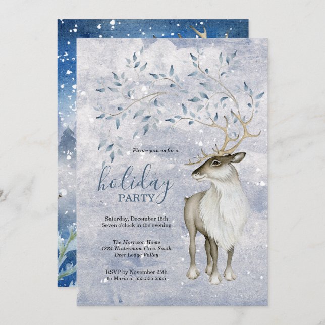 Rustic Winter Woodland Deer Holiday Party Invitation (Front/Back)