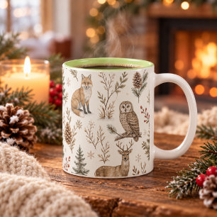 Rustic Winter Woodland Forest Animals Two-Tone Coffee Mug