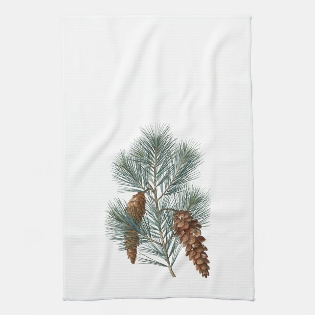 Rustic Winter Woodland Pine Cones and Branch Tea Towel (Vertical)