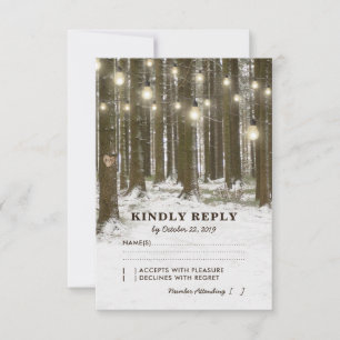 Rustic Winter Woodland Tree Lights Wedding RSVP Card