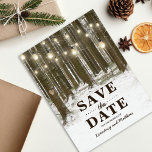 Rustic Winter Woodland Tree Save the Date Announcement Postcard<br><div class="desc">Rustic christmas wonderland save the date postcards featuring a romantic snowy winter woodland setting, twinkle string lights, carved heart in trunk of tree, your initials and a modern wedding save the date template. For further customisation, please click the "Personalise it" button to modify this template. All text style, colours, and...</div>