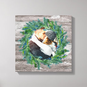 Rustic Winter Wreath Christmas Holiday Photo Canvas Print
