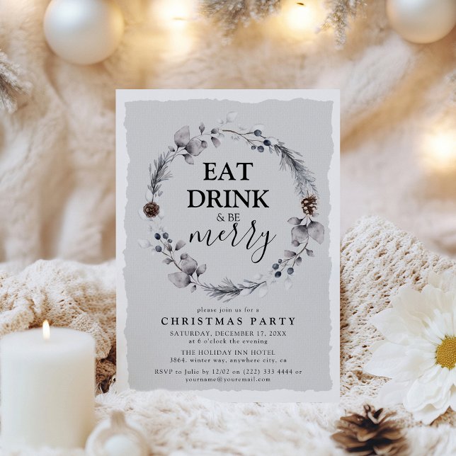 Rustic Winter Wreath Christmas Party Invitation (Creator Uploaded)