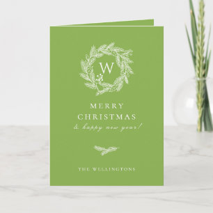 Rustic Winter Wreath Green Holiday Card