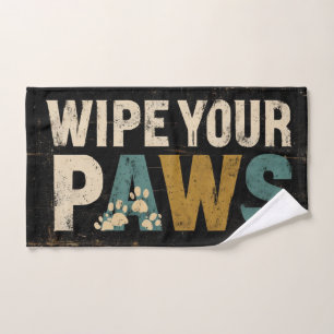 Rustic "Wipe Your Paws" Sign with Paw Prints Hand Towel
