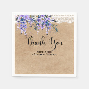 Rustic Wisteria Floral Lace Wedding Thank You Napkin