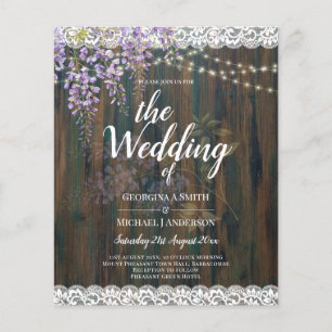 Rustic Wisteria Wood Lace Lights Purple Wedding Flyer