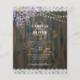 Rustic Wisteria Wood Lace Lights Purple Wedding Flyer