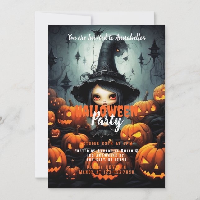 Rustic Witch Bats Pumpkins Halloween Party Invitation (Front)