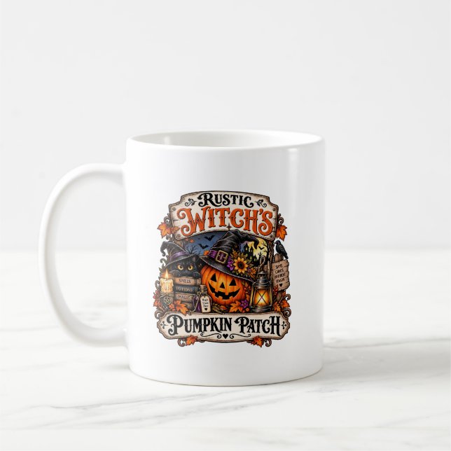 Rustic Witch’s Pumpkin Patch Halloween Mug (Left)