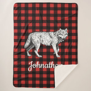 Rustic Wolf Buffalo Check Lumberjack Plaid Sherpa Blanket