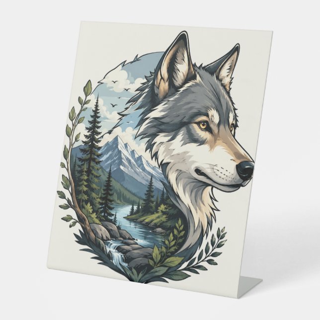 Rustic Wolf Table Display Pedestal Sign (Front)