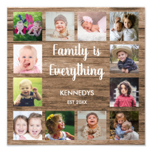 Rustic Wood 12 Photo Collage Family Print