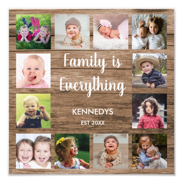 Rustic Wood 12 Photo Collage Family Print (Front)