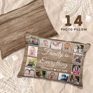 Rustic Wood 14 Photo Collage Family Quote Decorative Cushion