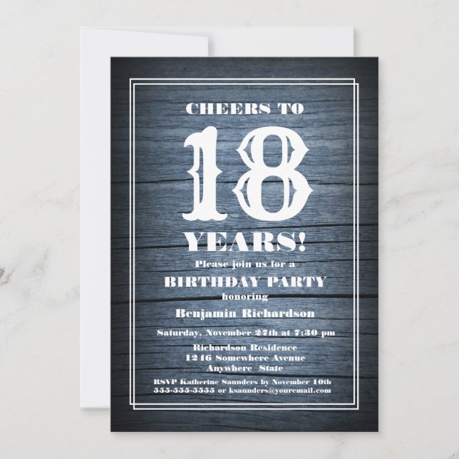 Rustic Wood 18th Birthday Party Invitation (Front)
