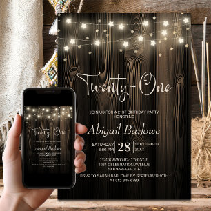 Rustic Wood 21st Birthday Party Invitation