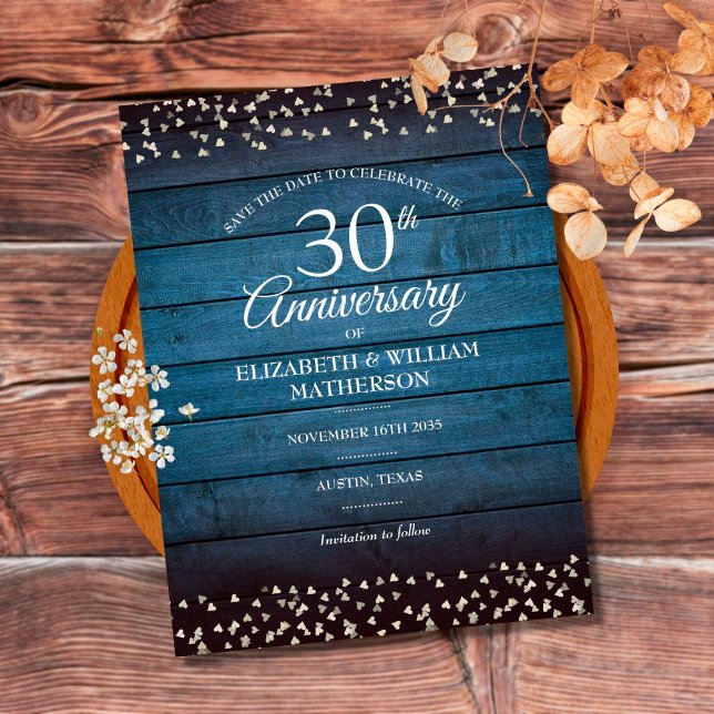 Rustic Wood 30th Pearl Anniversary Save the Date Postcard (Creator Uploaded)