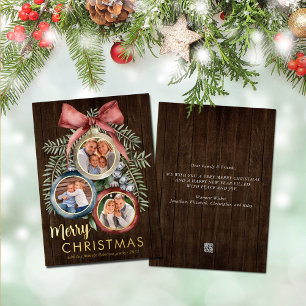 Rustic Wood 3 Photo Christmas Ornaments Elegant