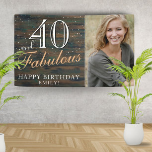 Rustic Wood 40 and Fabulous  40th Birthday Photo Banner