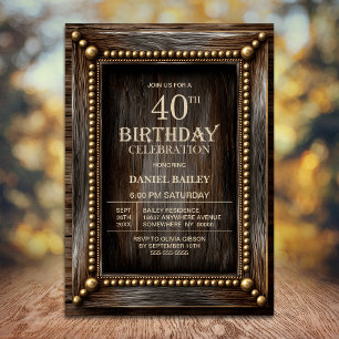Rustic Wood 40th Birthday Party Invitation