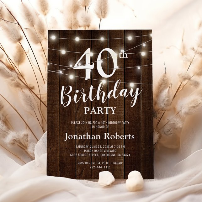 Rustic Wood 40th Birthday Party Invitation (Creator Uploaded)