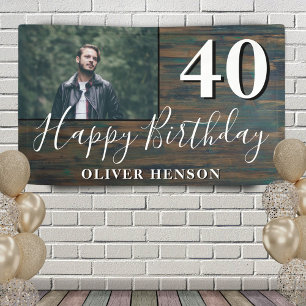 Rustic Wood 40th Birthday Party Photo Banner