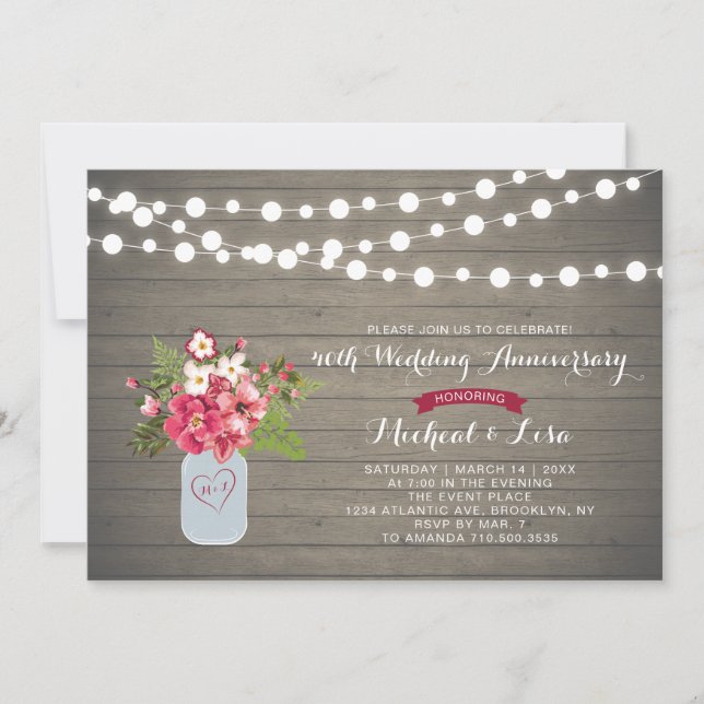 Rustic Wood 40th Wedding Anniversary Invitation (Front)