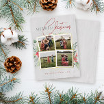 Rustic Wood 4 Photo Collage Merriest Christmas<br><div class="desc">Elevate your holiday greetings with our Foil "Merriest Christmas" card. The birch wood background sets the stage for a 4-photo collage encased in a luxurious white and gold foil frame. Complemented by tasteful watercolor poinsettia and holly berry accents.</div>