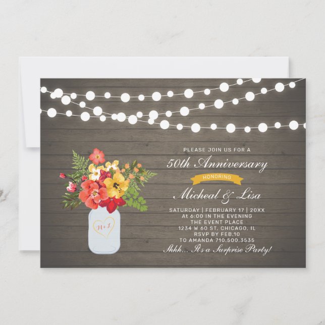 Rustic Wood 50th Surprise Wedding Anniversary Invitation (Front)